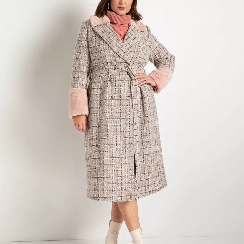 ELOQUII pink tweed coat